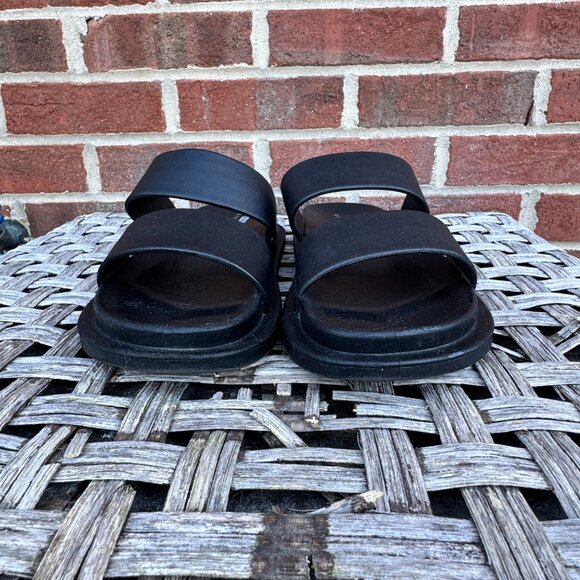 ASOS Design Sandals Womens Sz 9 Black Double Strap Friday Jelly Flats - Picture 2 of 9